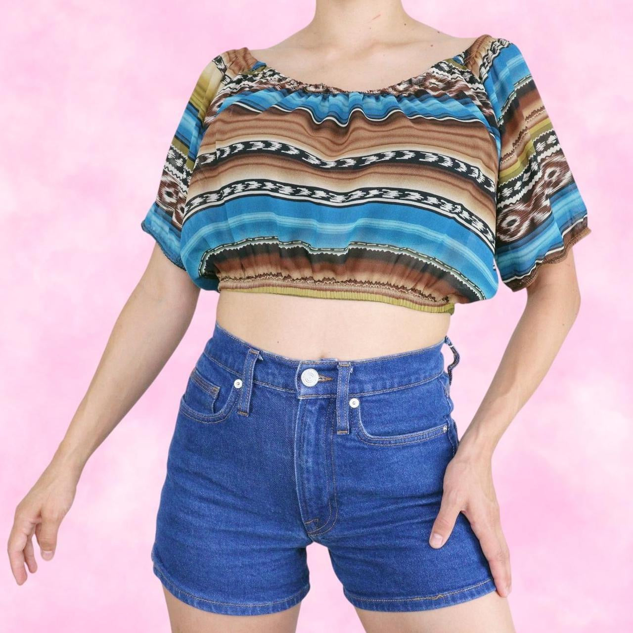 Western Sheer Off the Shoulder Crop Top