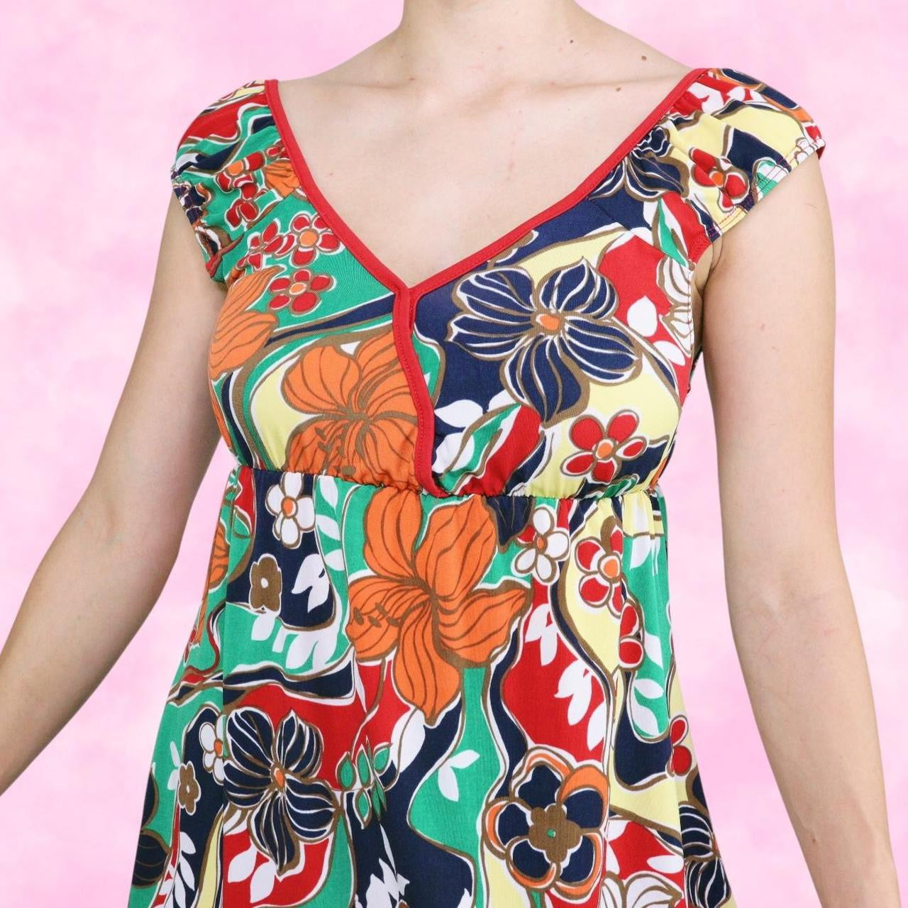 Primary Colored Floral Cap Sleeve Top