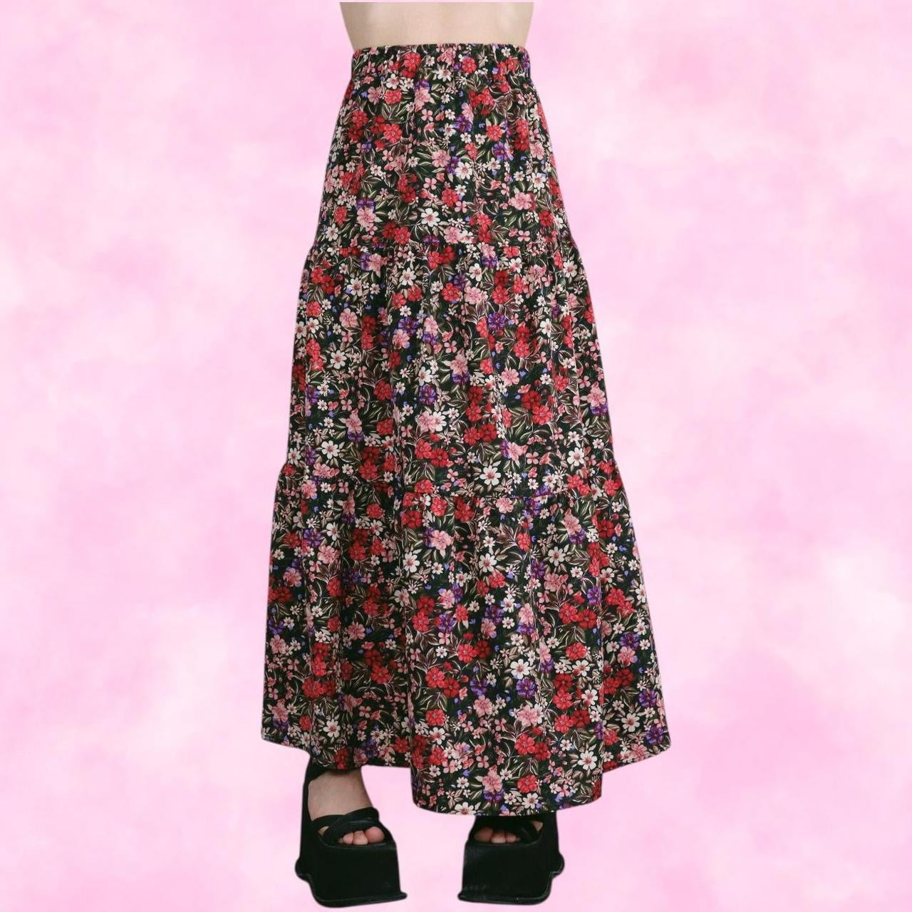 Granny Floral Tiered Maxi Skirt