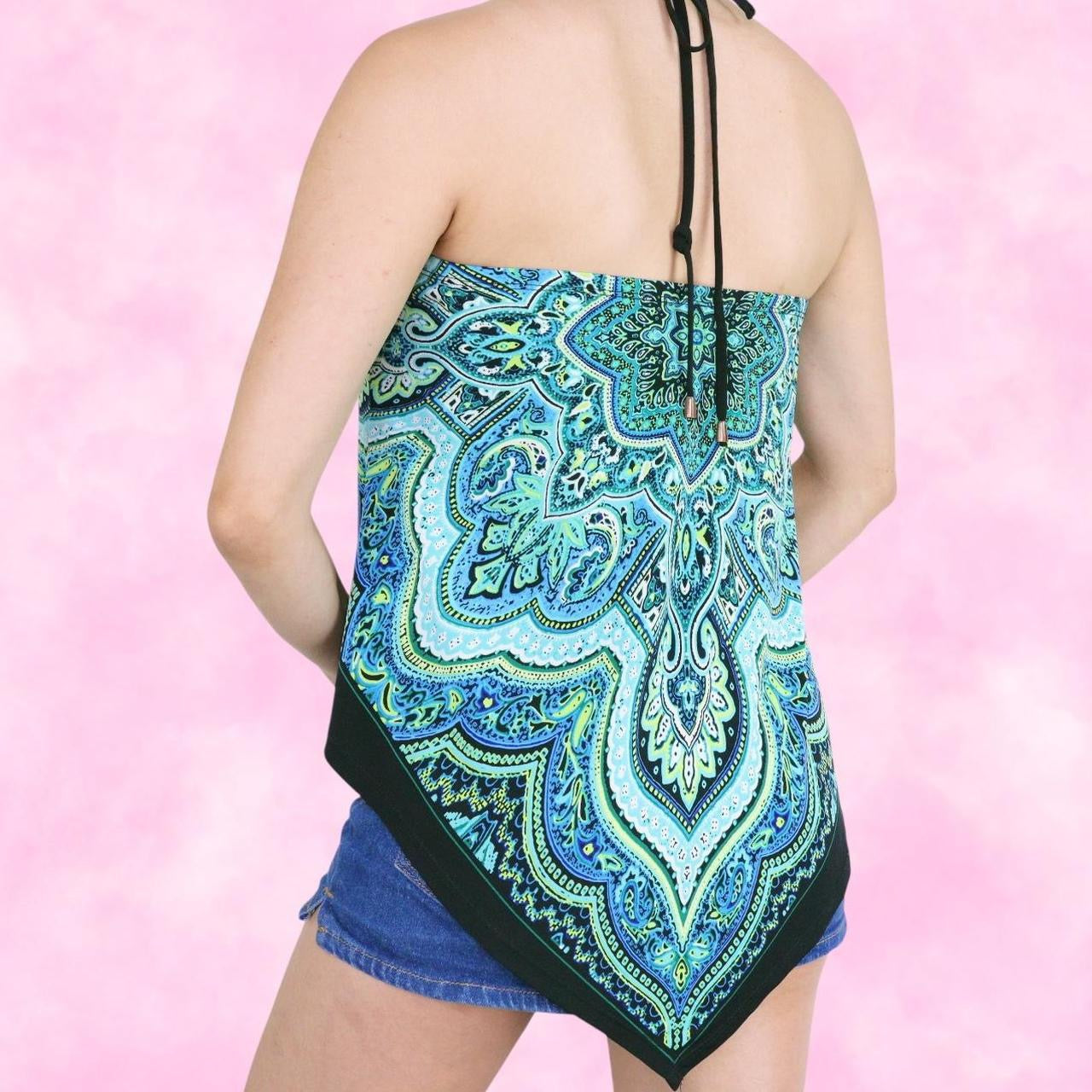 Aqua Paisley Beaded Halter Top