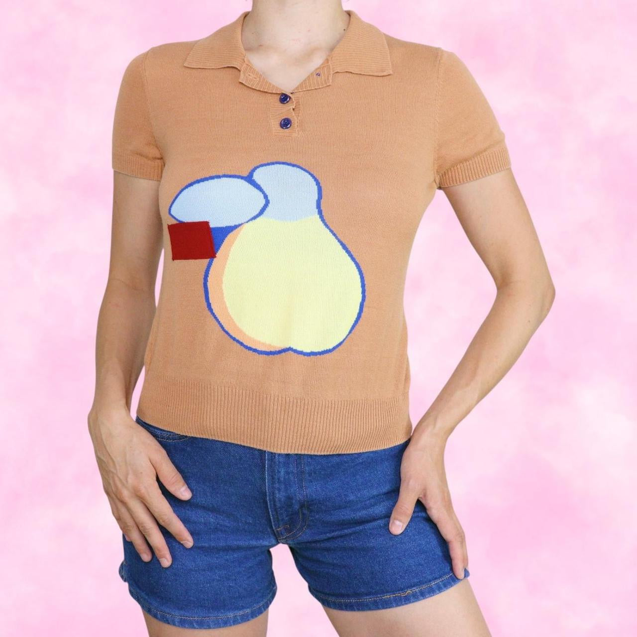 Pear Knit Button Up Collared Tee