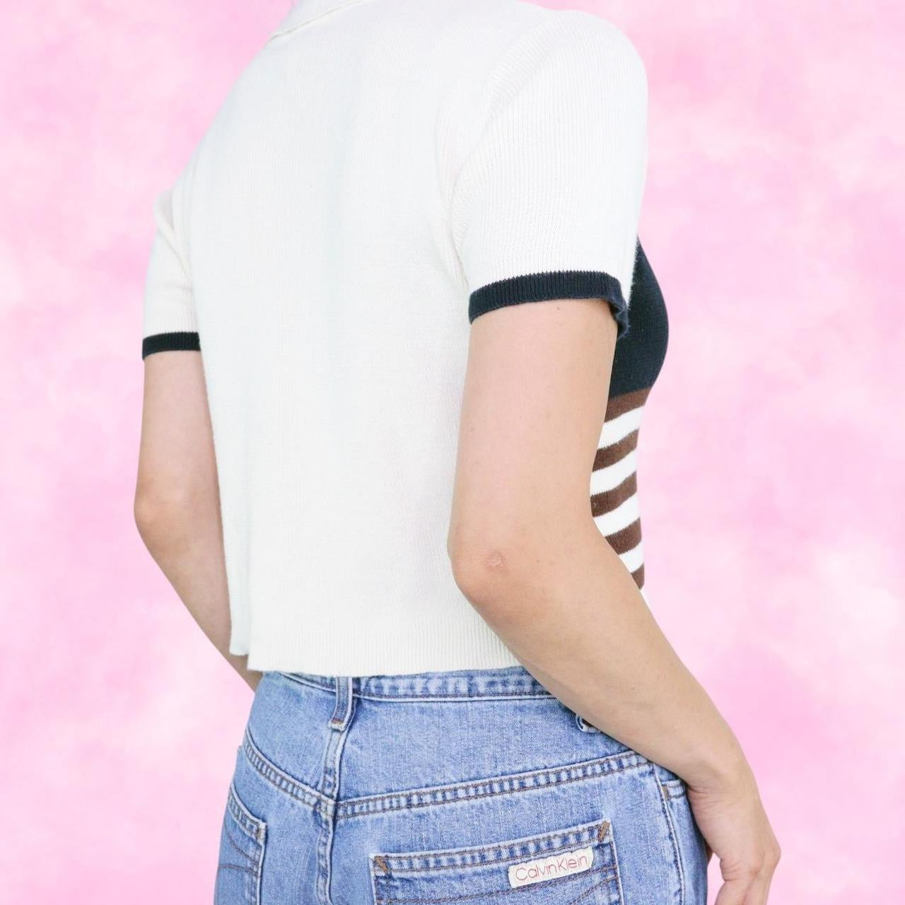 Striped Double Zip Collared Tee