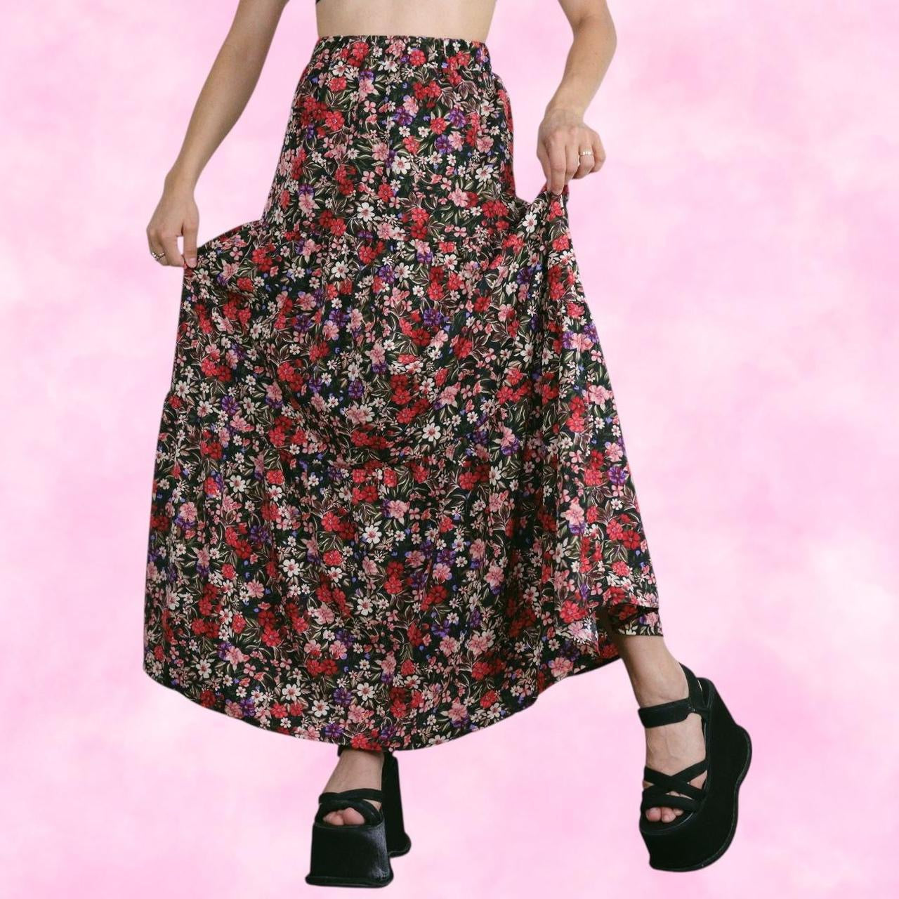 Granny Floral Tiered Maxi Skirt