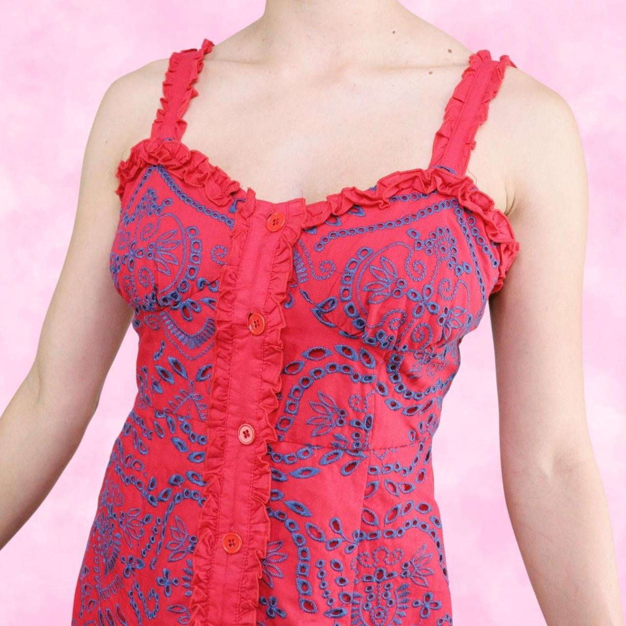 Red & Blue Eyelet Mini Dress