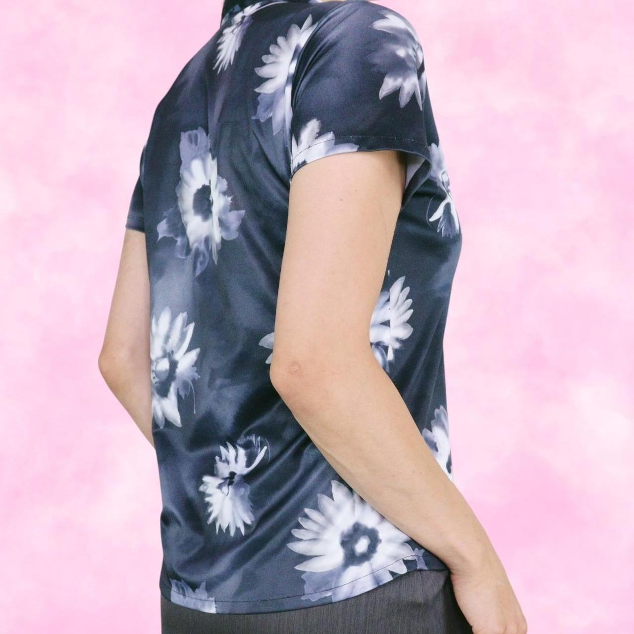 Dark Digi Print Floral Button Down Tee
