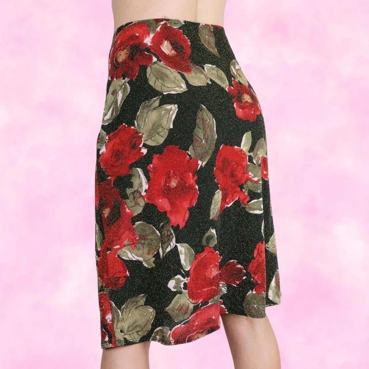 Dark Metallic Floral Midi Skirt