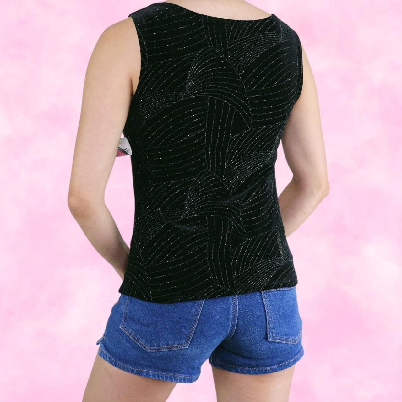 Glittery Black Velvet Scoop Neck Tank Top