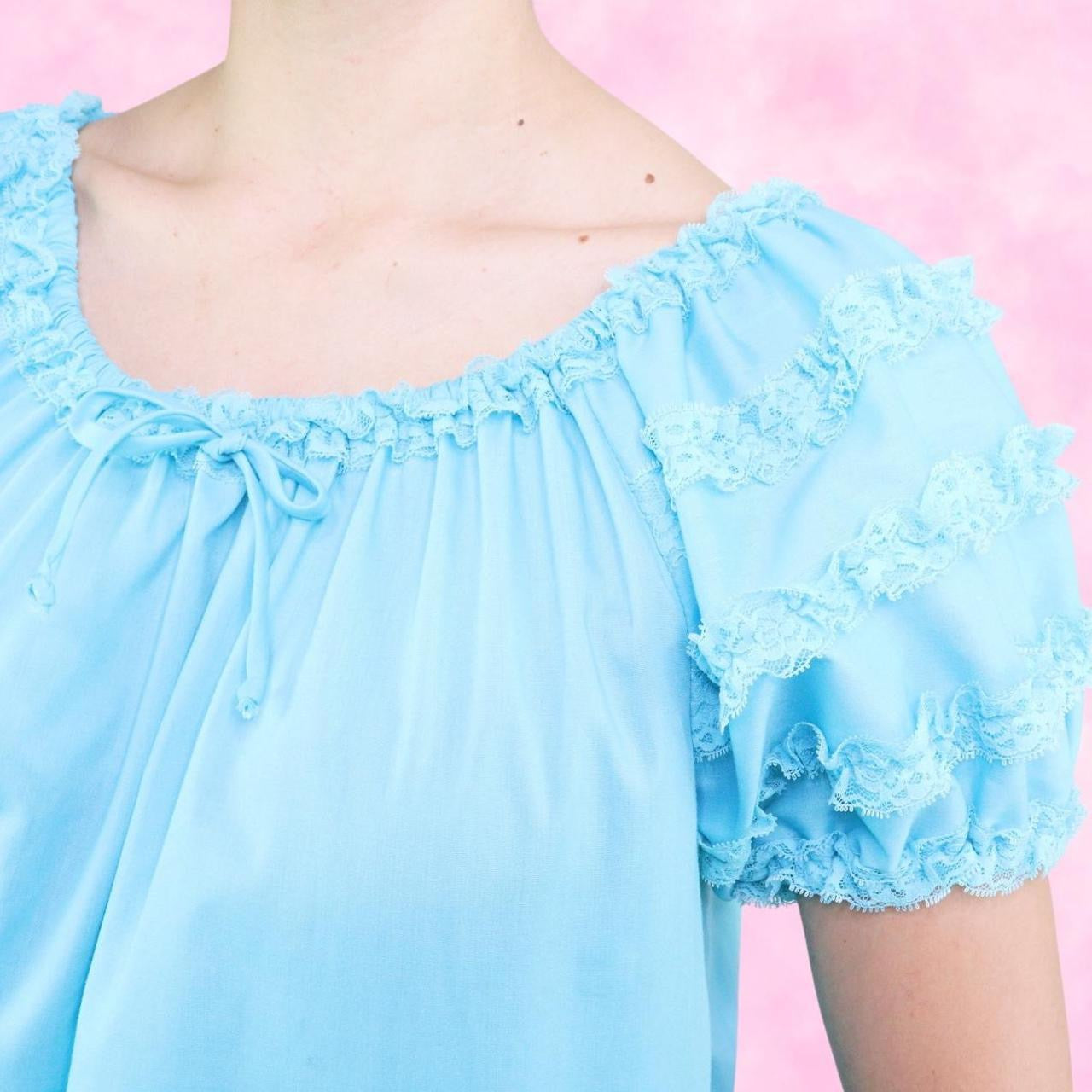 Aqua Ruffled Peasant Blouse