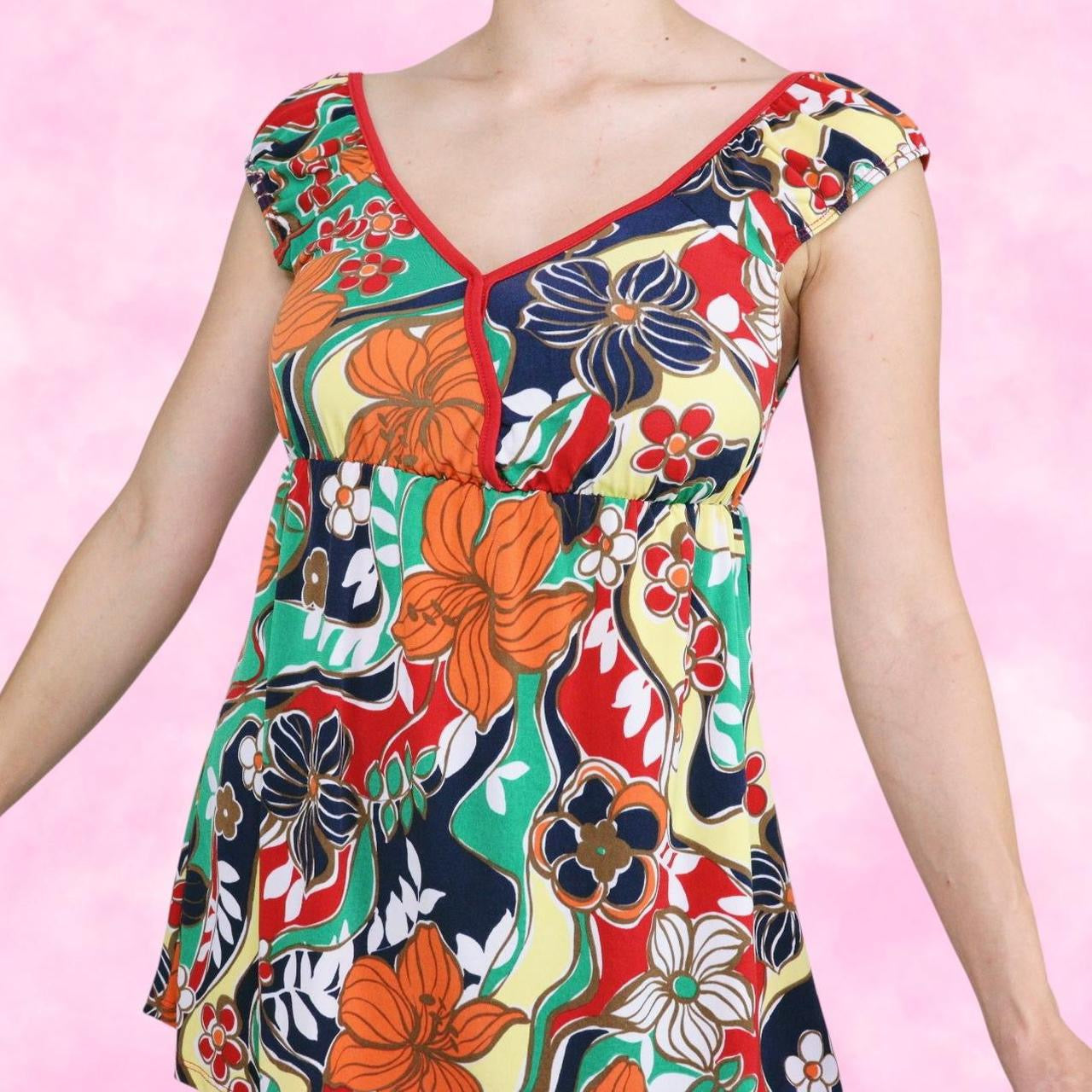 Primary Colored Floral Cap Sleeve Top