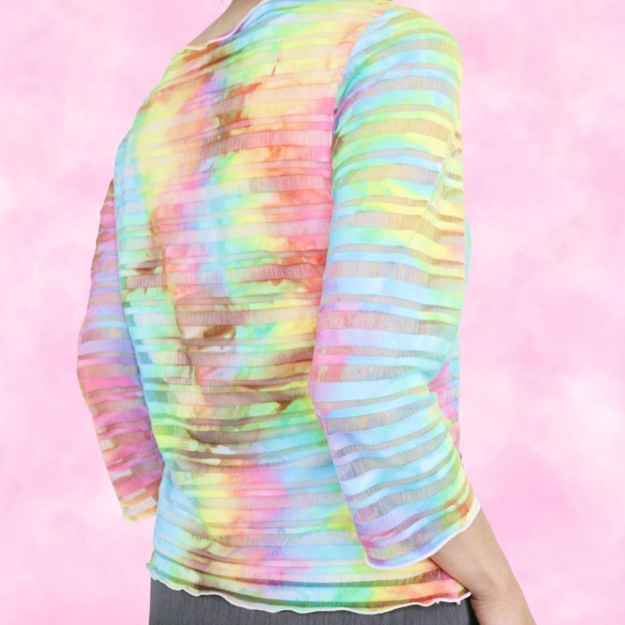 Rainbow Tie Dye Mesh Long Sleeve Top