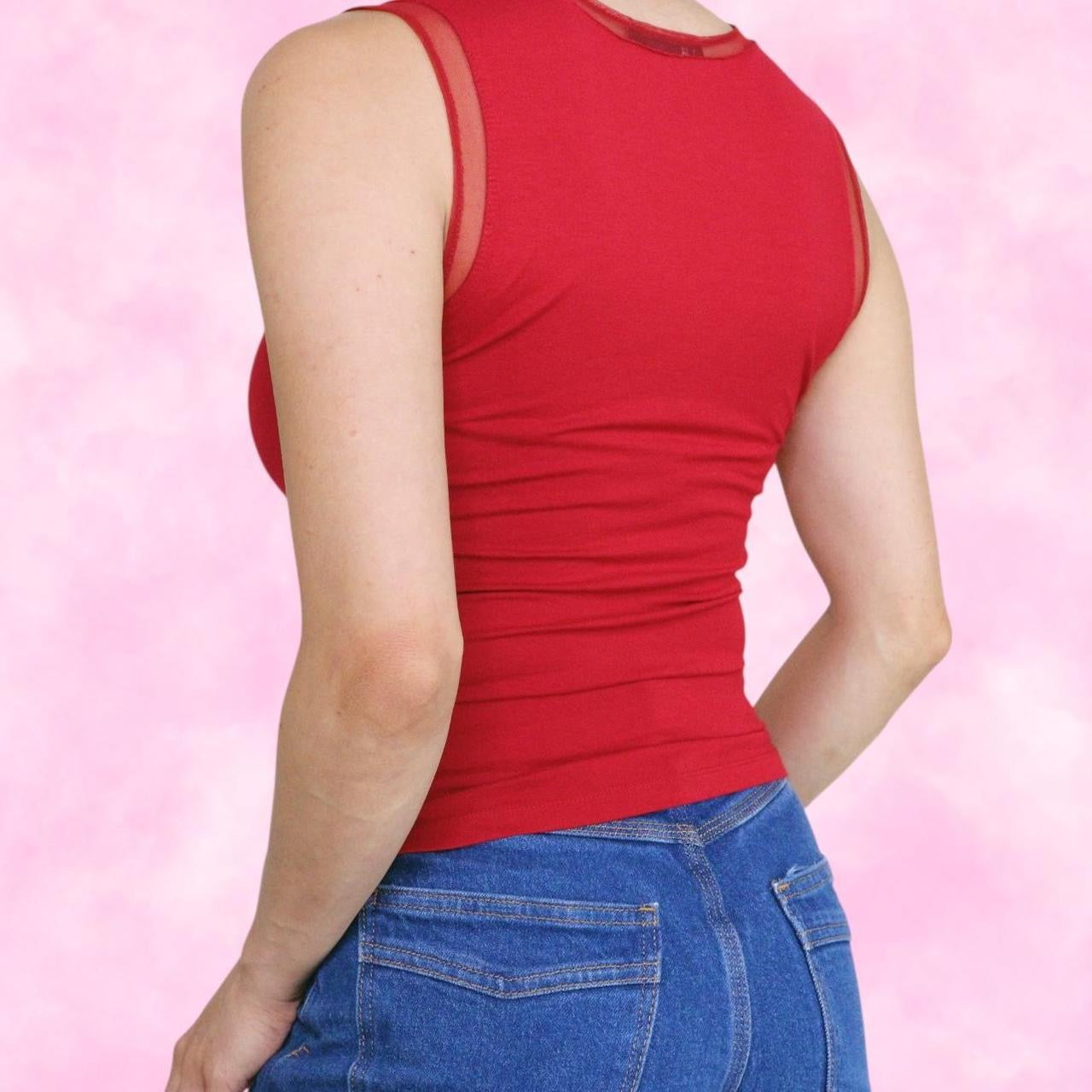 Red Tank Top w/ Mesh Details