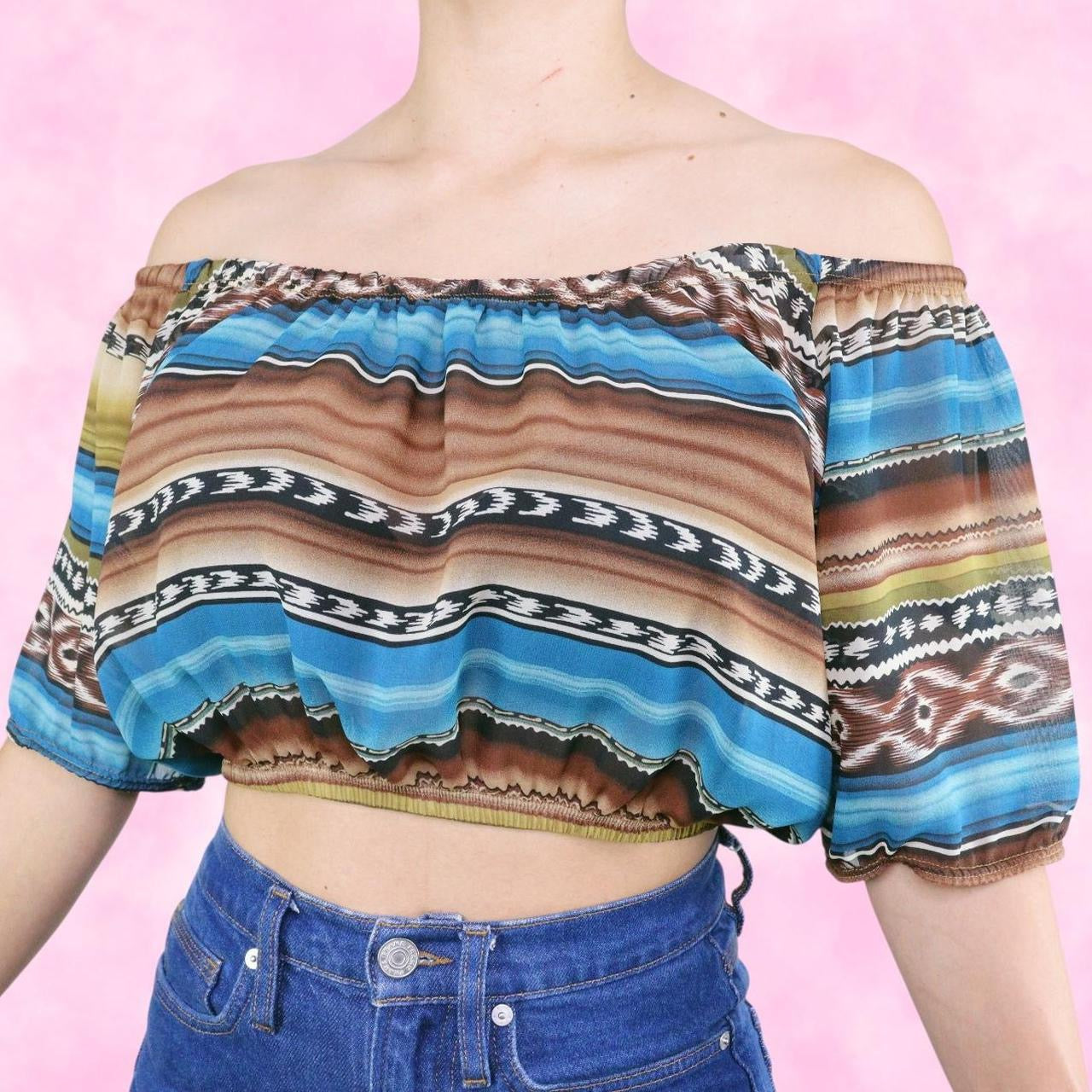 Western Sheer Off the Shoulder Crop Top