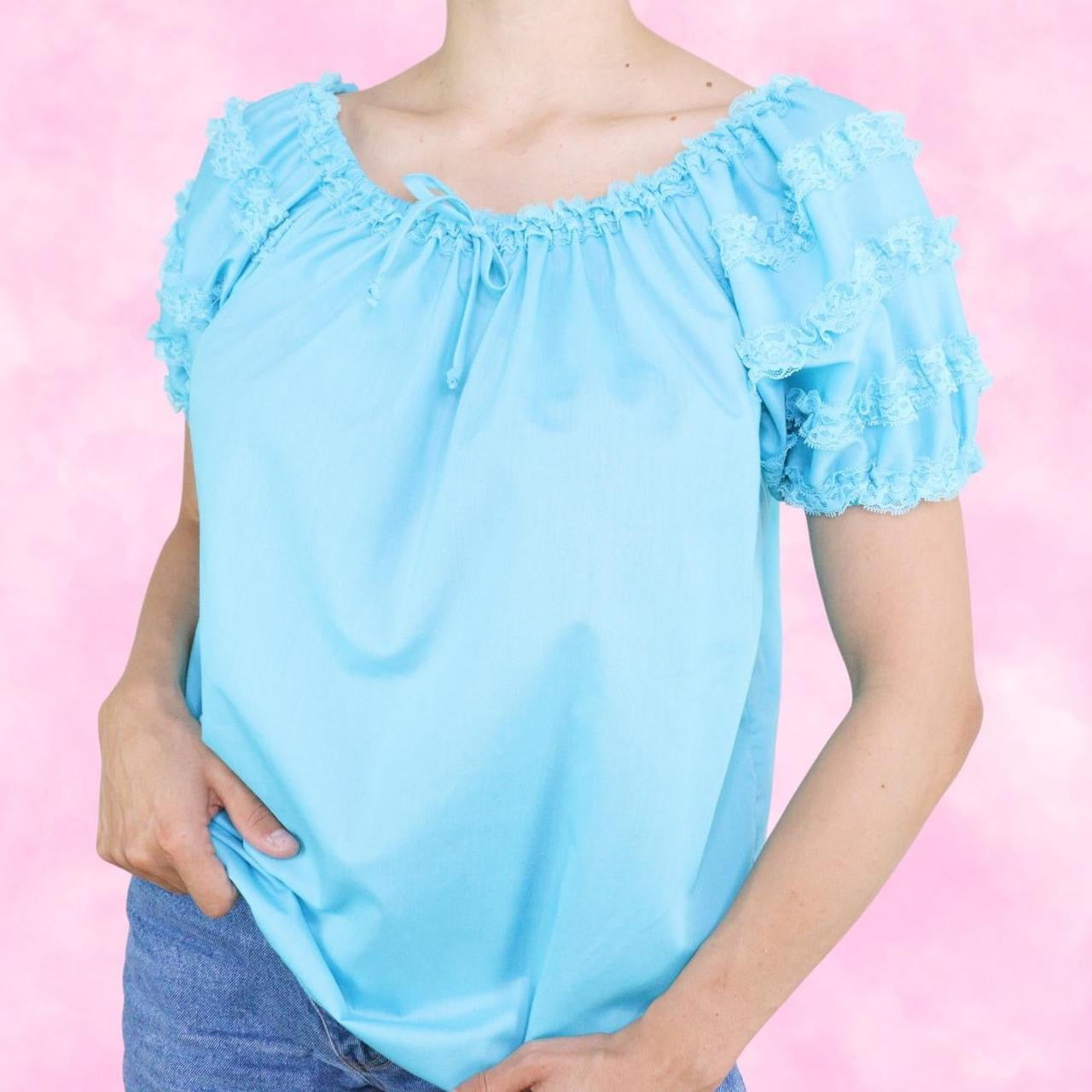 Aqua Ruffled Peasant Blouse