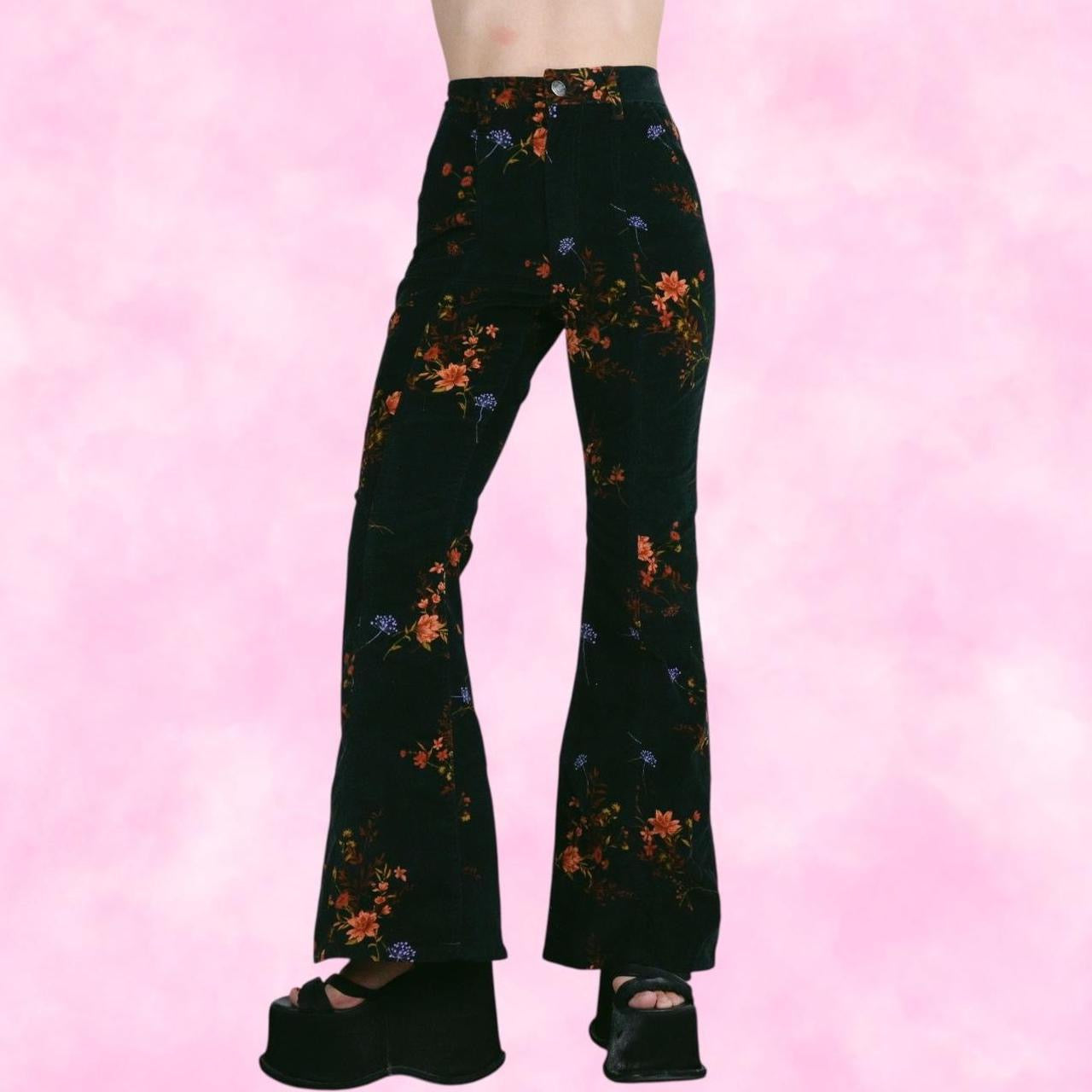 Dark Velvet Floral Bell Bottoms