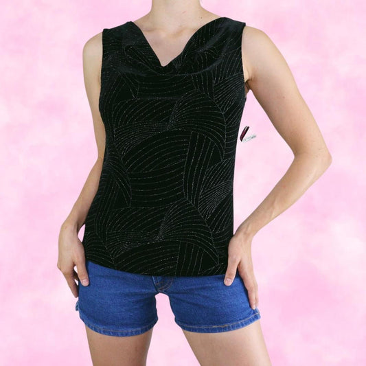 Glittery Black Velvet Scoop Neck Tank Top