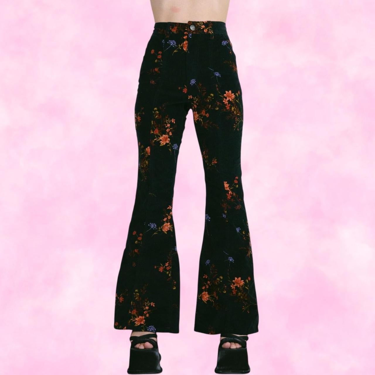 Dark Velvet Floral Bell Bottoms