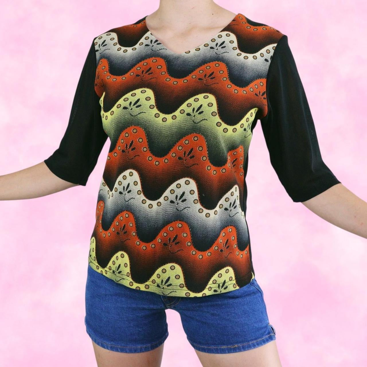 Funky Mesh 3/4 Length Sleeve Top