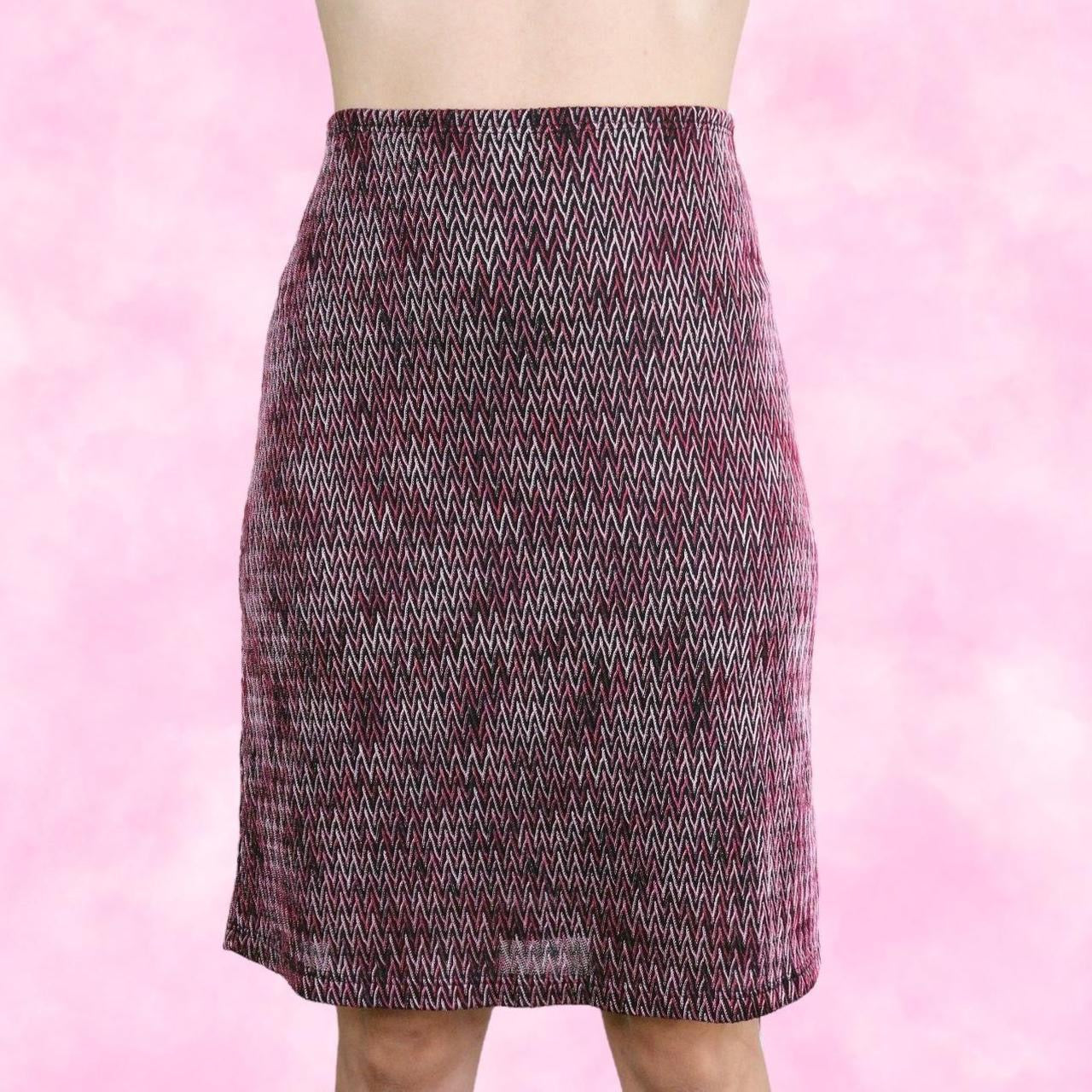 Pink & Black Textured Midi Skirt