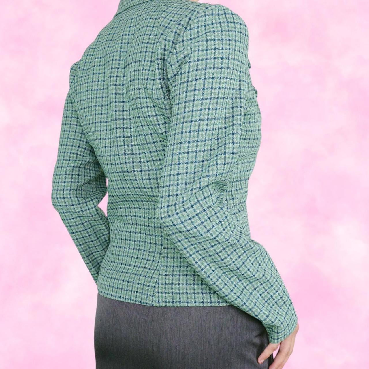 Green Plaid Blazer Jacket