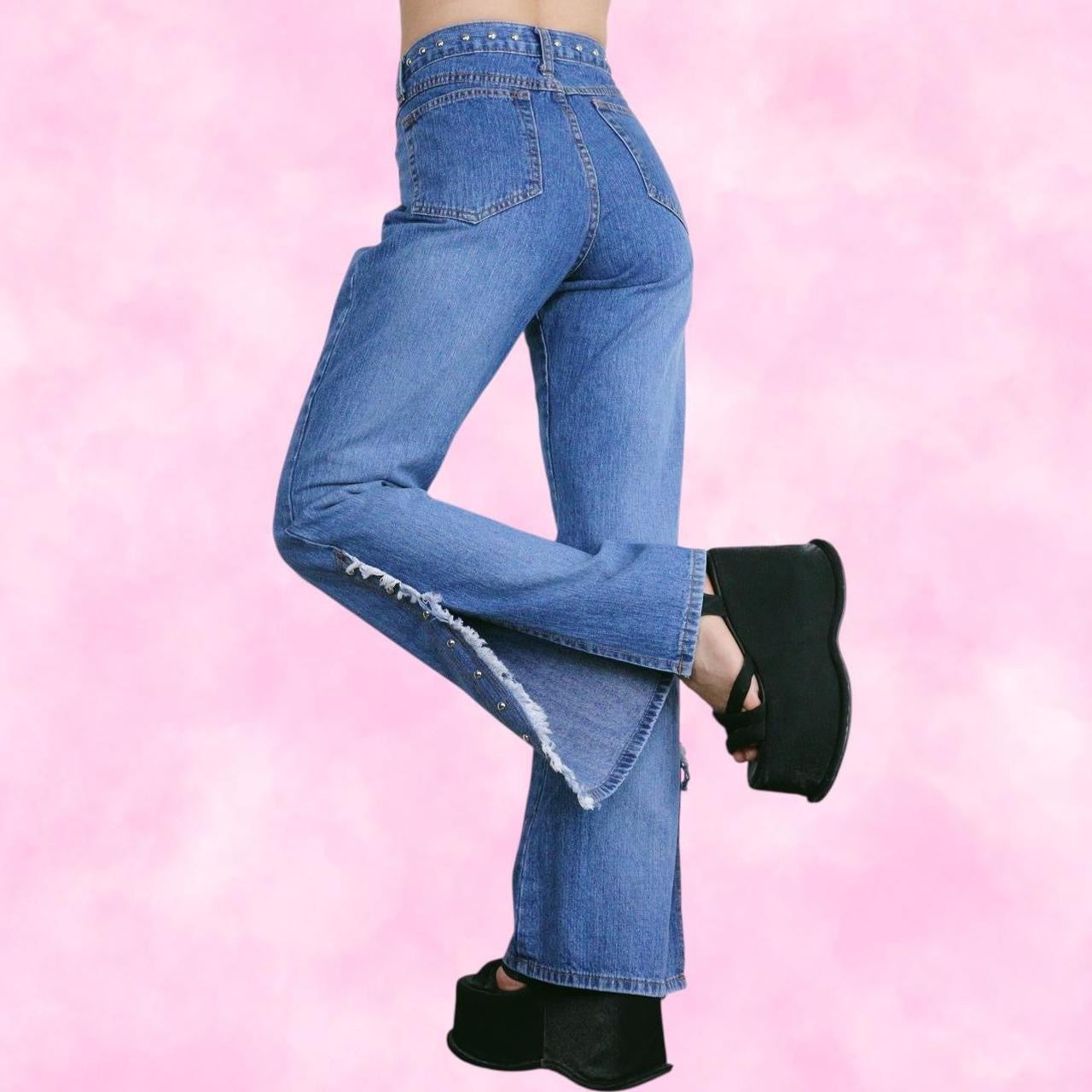 Studded Flare Jeans w/ High Slit Details