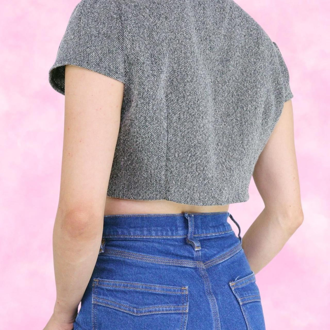Grey Cropped Short Sleeve Button Front Shrug