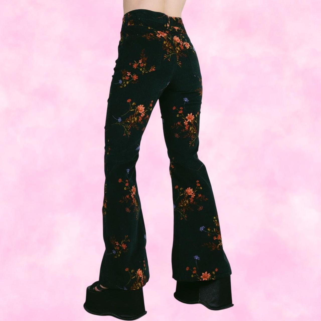 Dark Velvet Floral Bell Bottoms