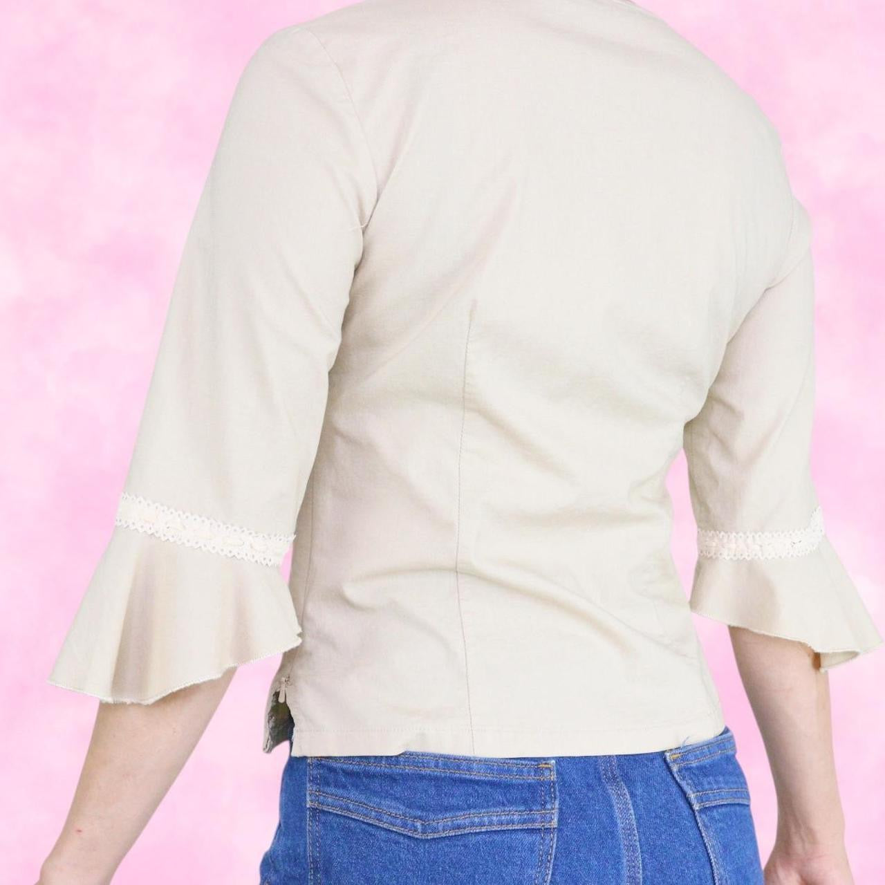 Beige Linen & Lace Belle Sleeve Top