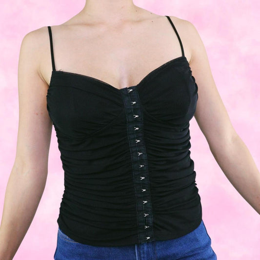 Black Hook and Eye Closure Mesh Cami Top