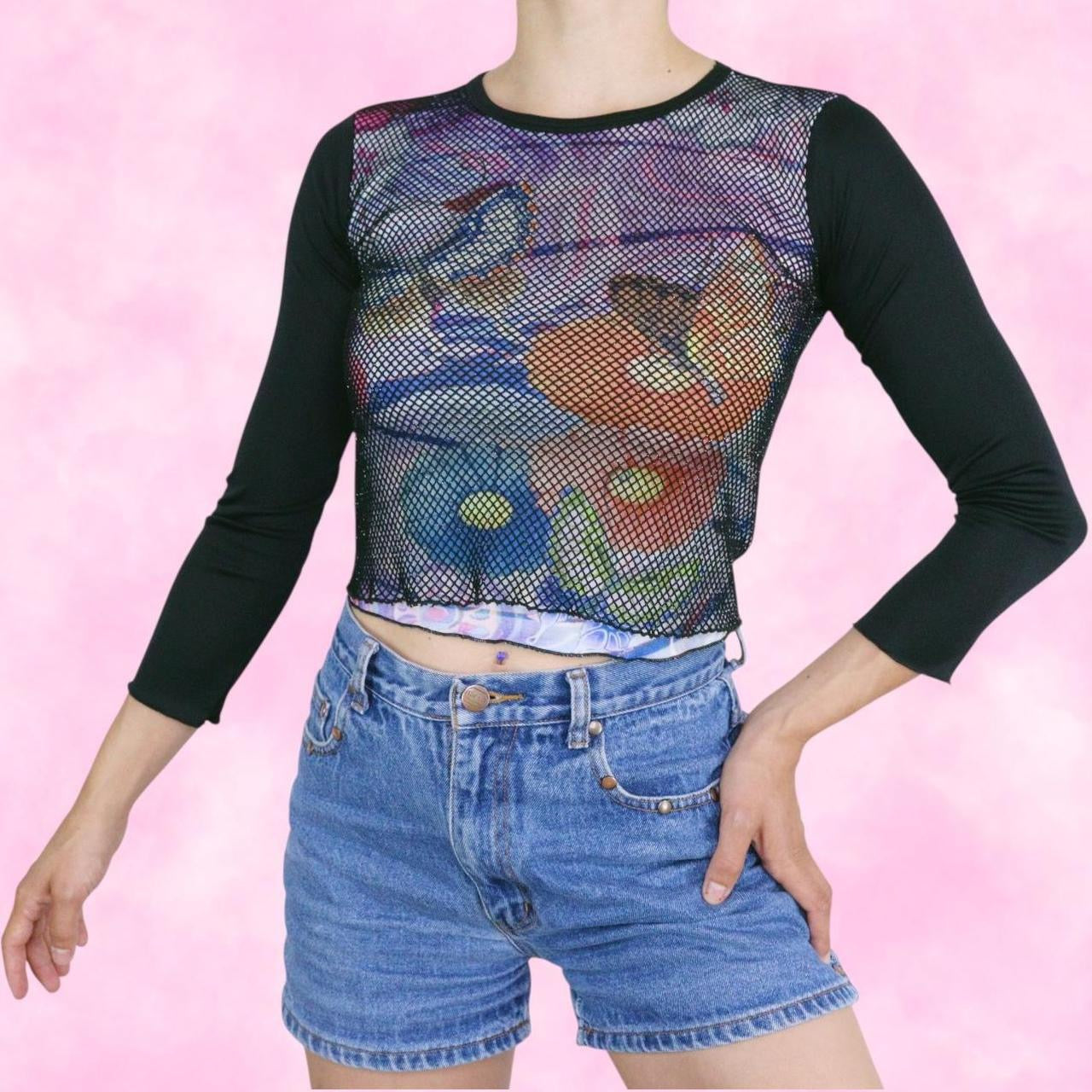 Fishnet Mesh Digi Print Long Sleeve Top