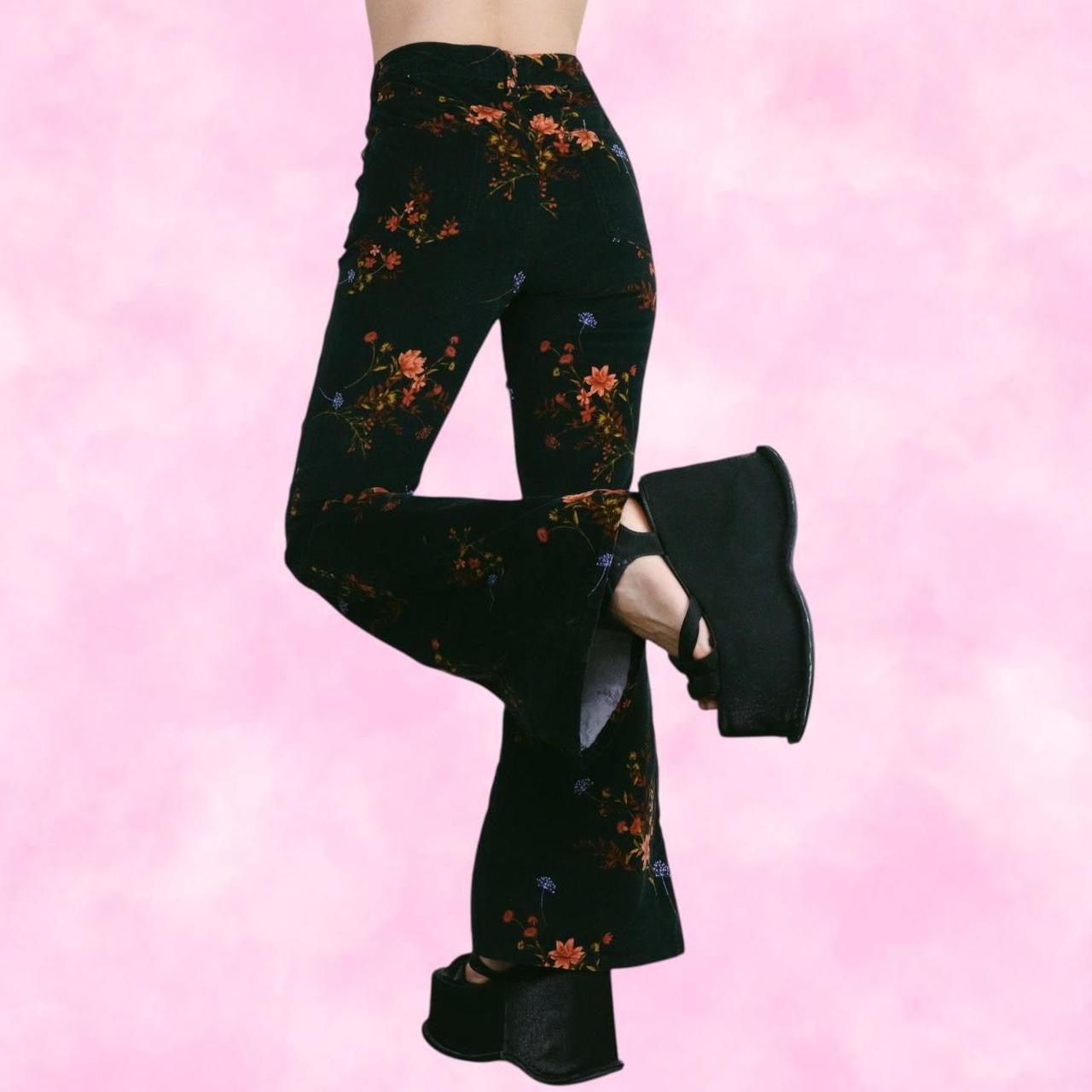 Dark Velvet Floral Bell Bottoms