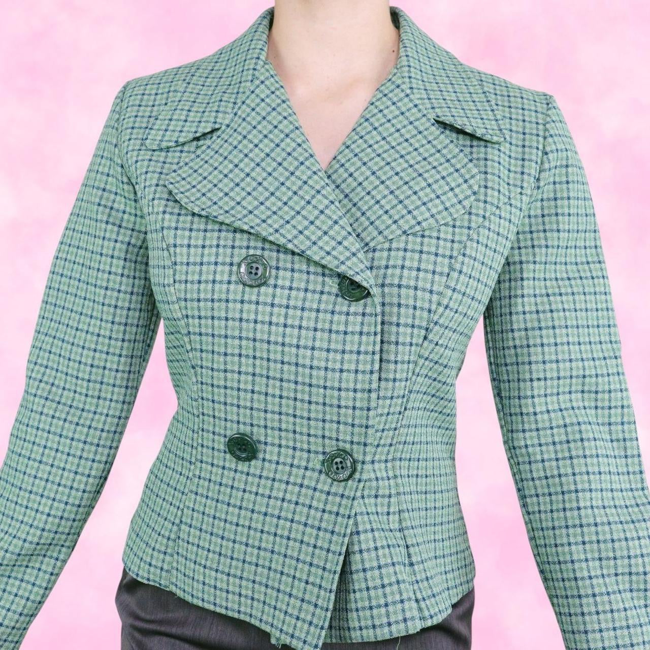 Green Plaid Blazer Jacket