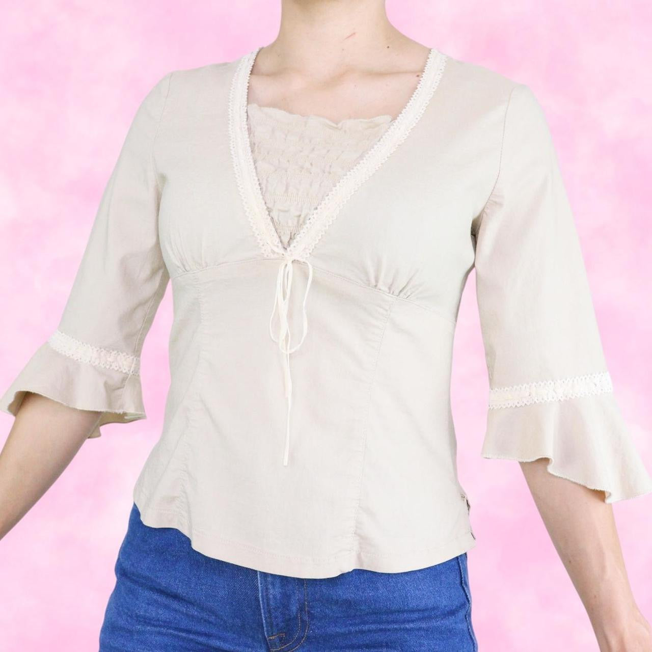 Beige Linen & Lace Belle Sleeve Top