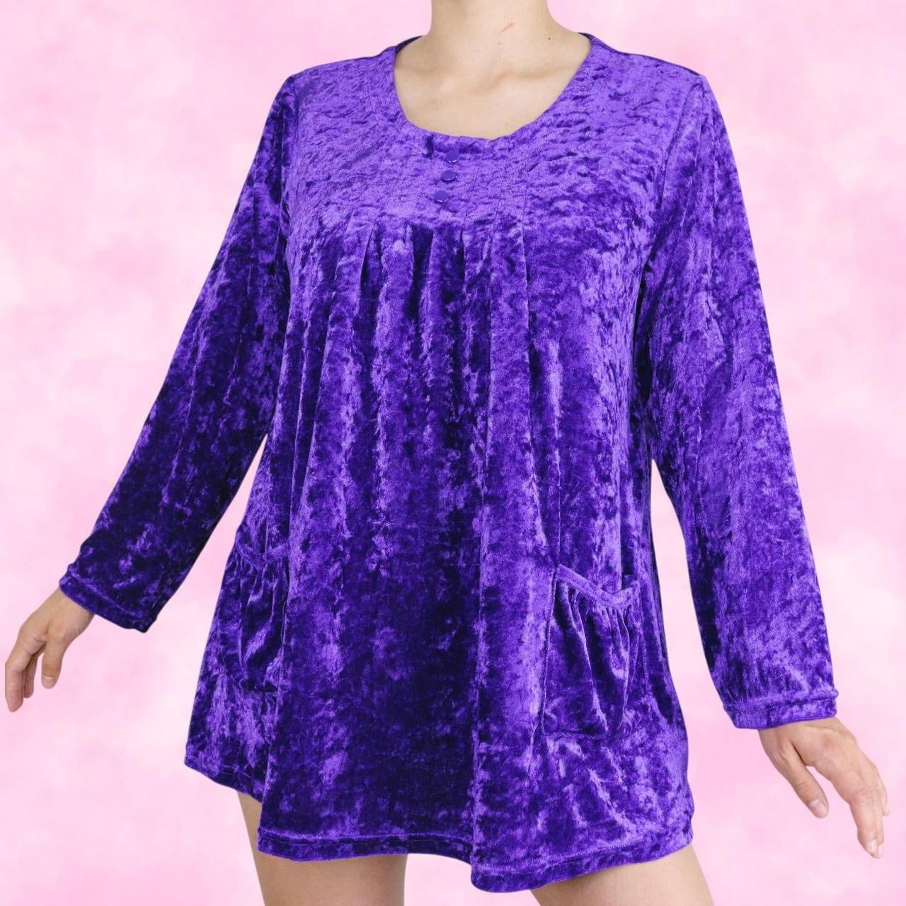Purple Crushed Velvet Peasant Top