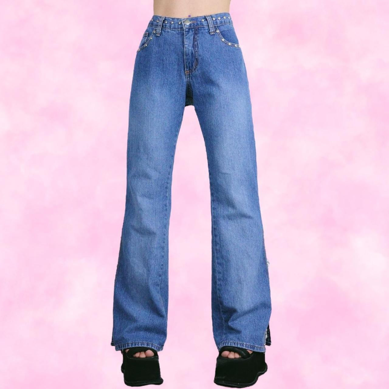 Studded Flare Jeans w/ High Slit Details