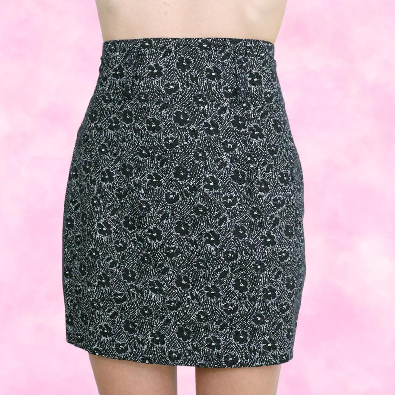 Black & White Floral Pencil Skirt