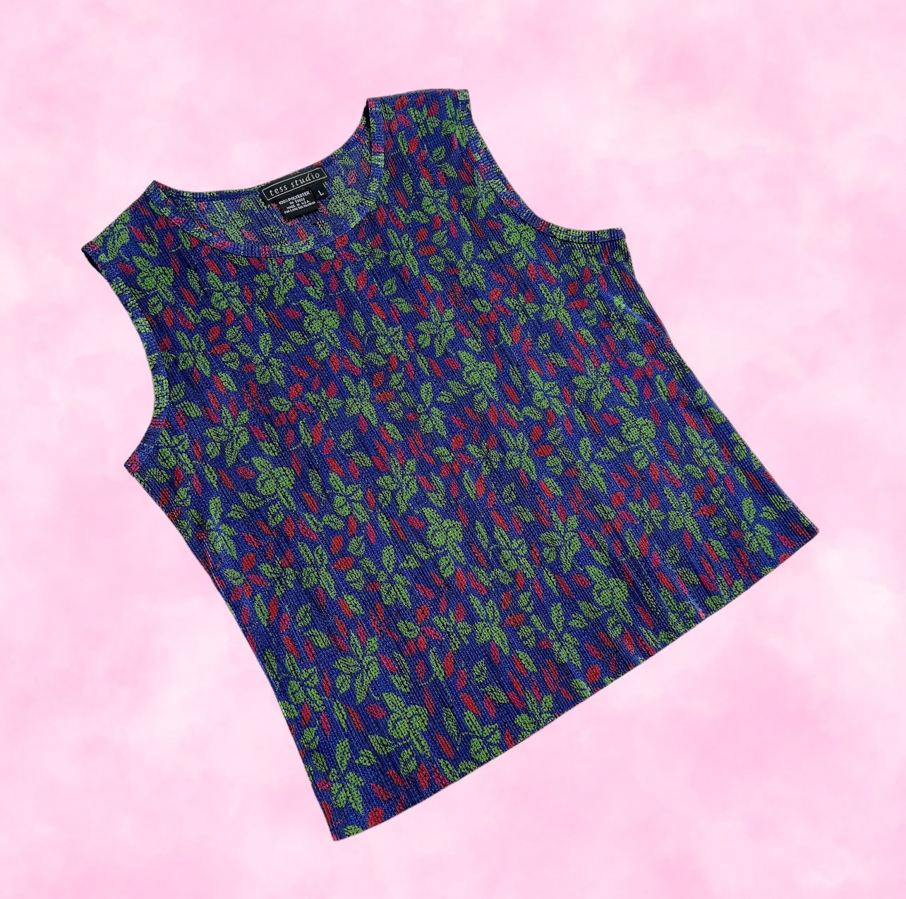 Vibrant Leafy Ribbed Tank Top