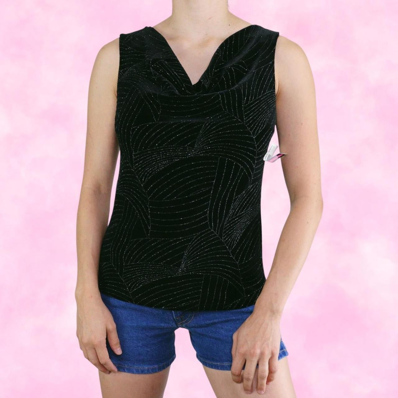 Glittery Black Velvet Scoop Neck Tank Top