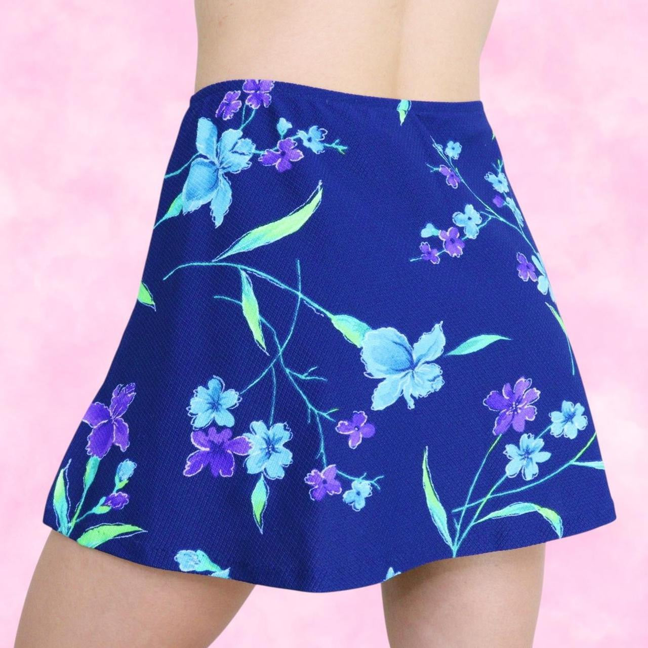 Tropical Blue Floral Mini Skirt