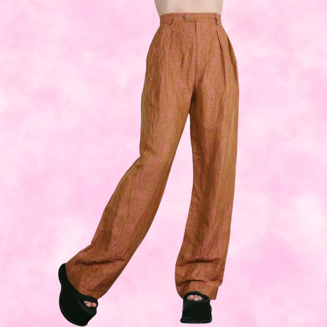 Yves Saint Laurent Orange/Pink Floral Silk High Waisted Pants