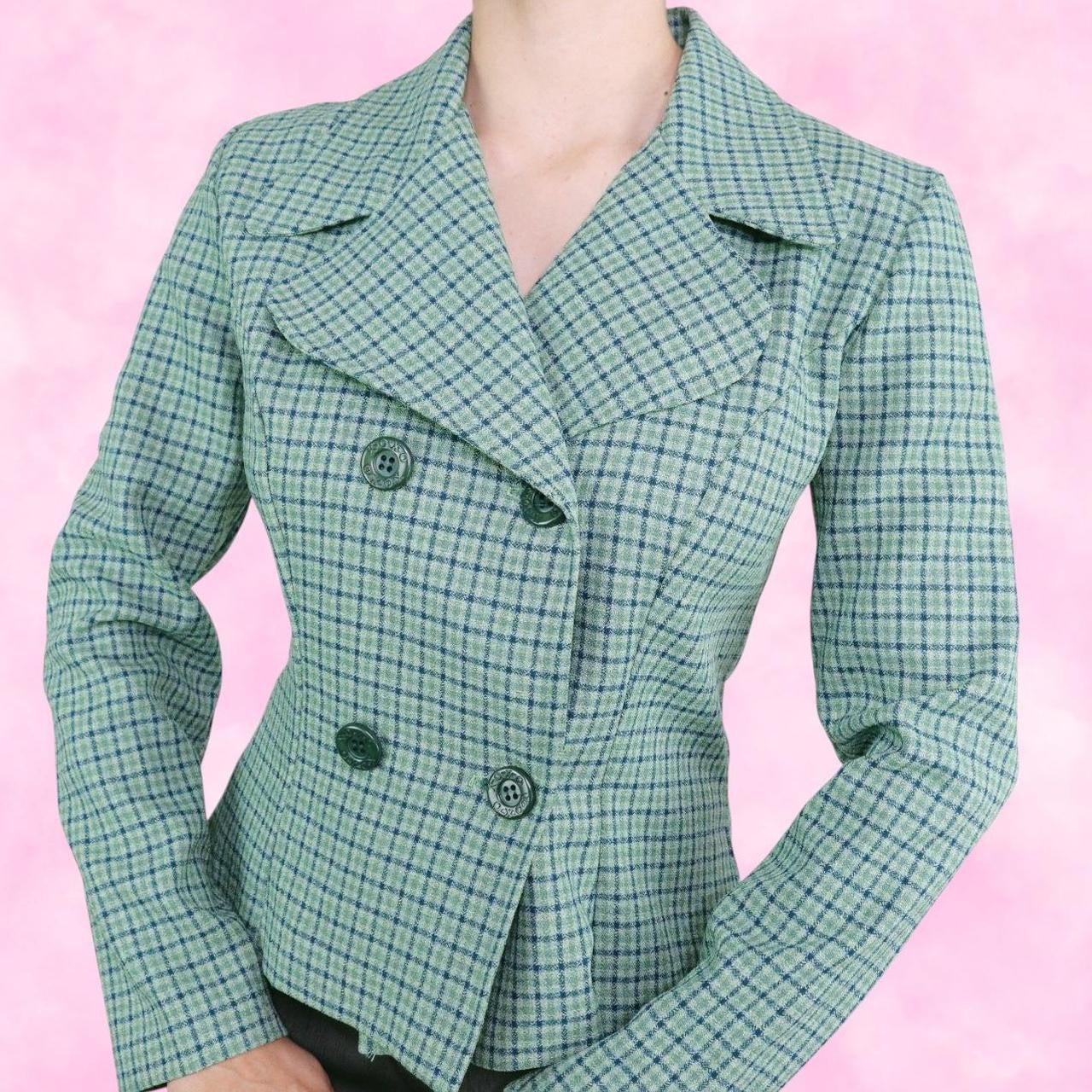 Green Plaid Blazer Jacket