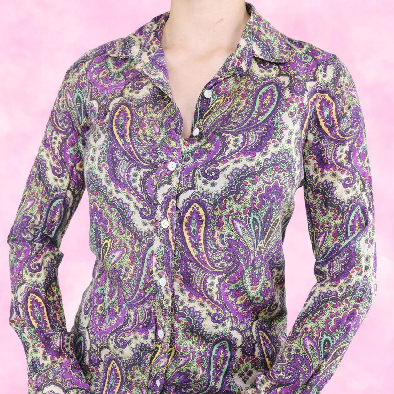 Purple Paisley Button Down Long Sleeve Top