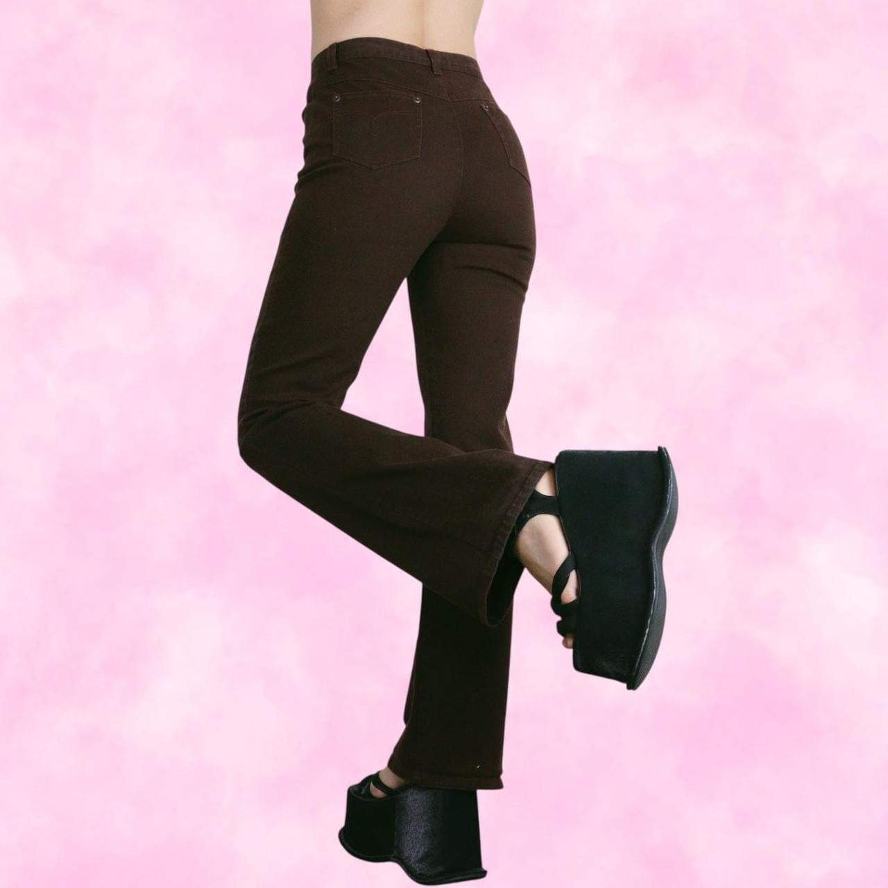 Brown Floral Embroidered Flare Pants