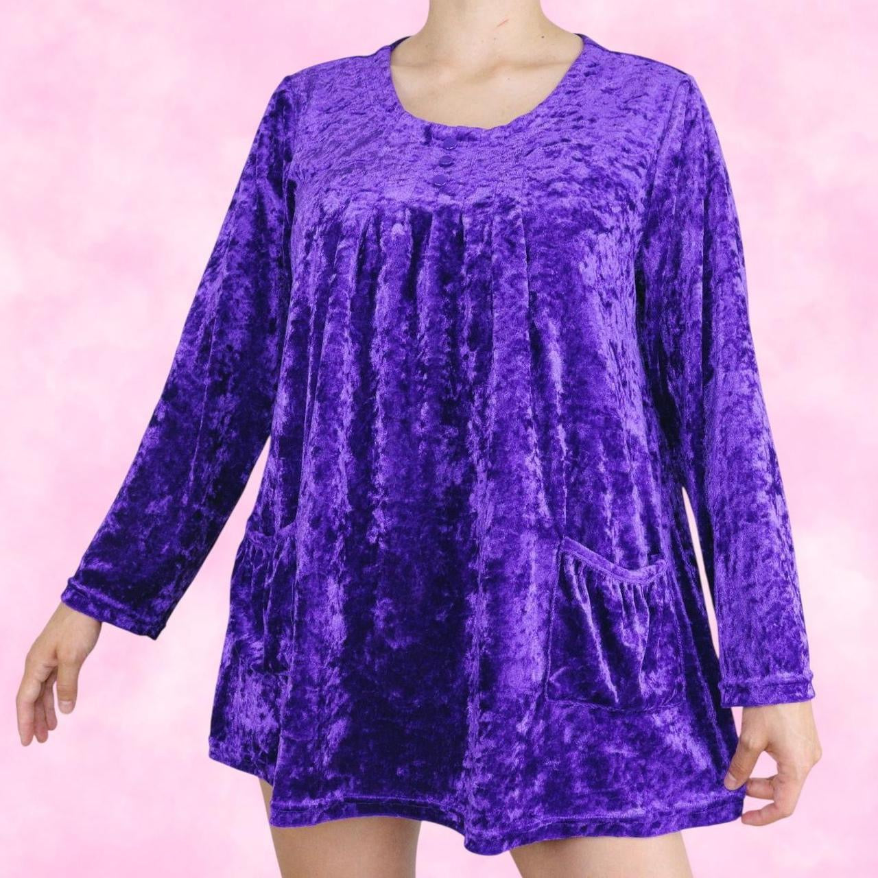 Purple Crushed Velvet Peasant Top