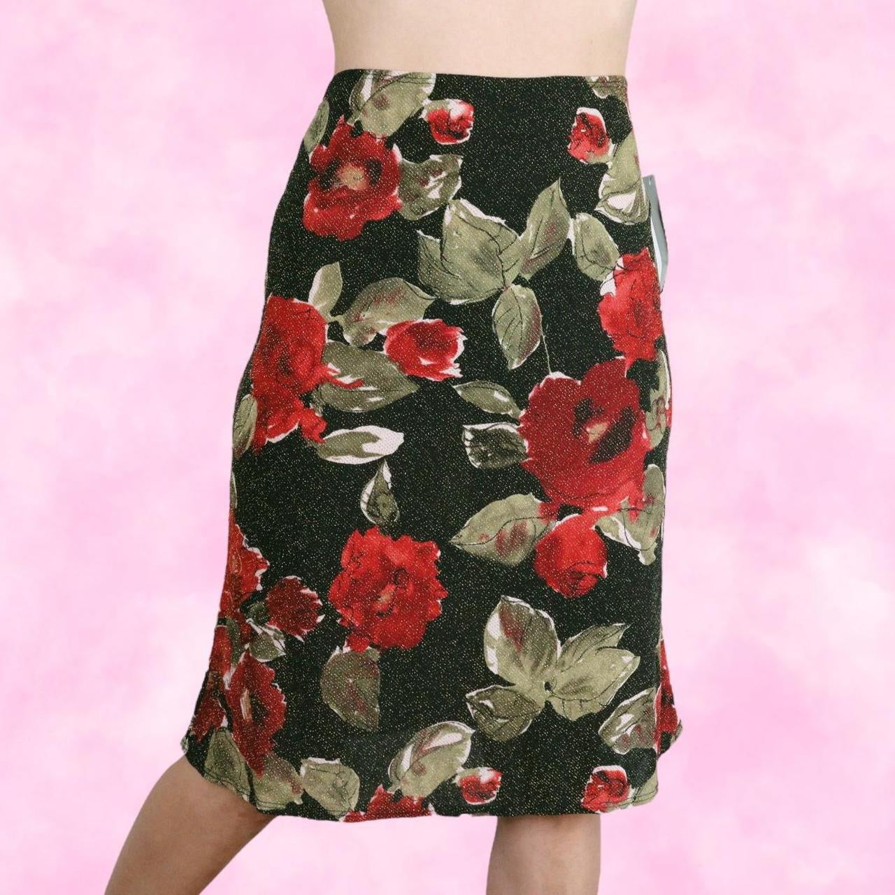 Dark Metallic Floral Midi Skirt