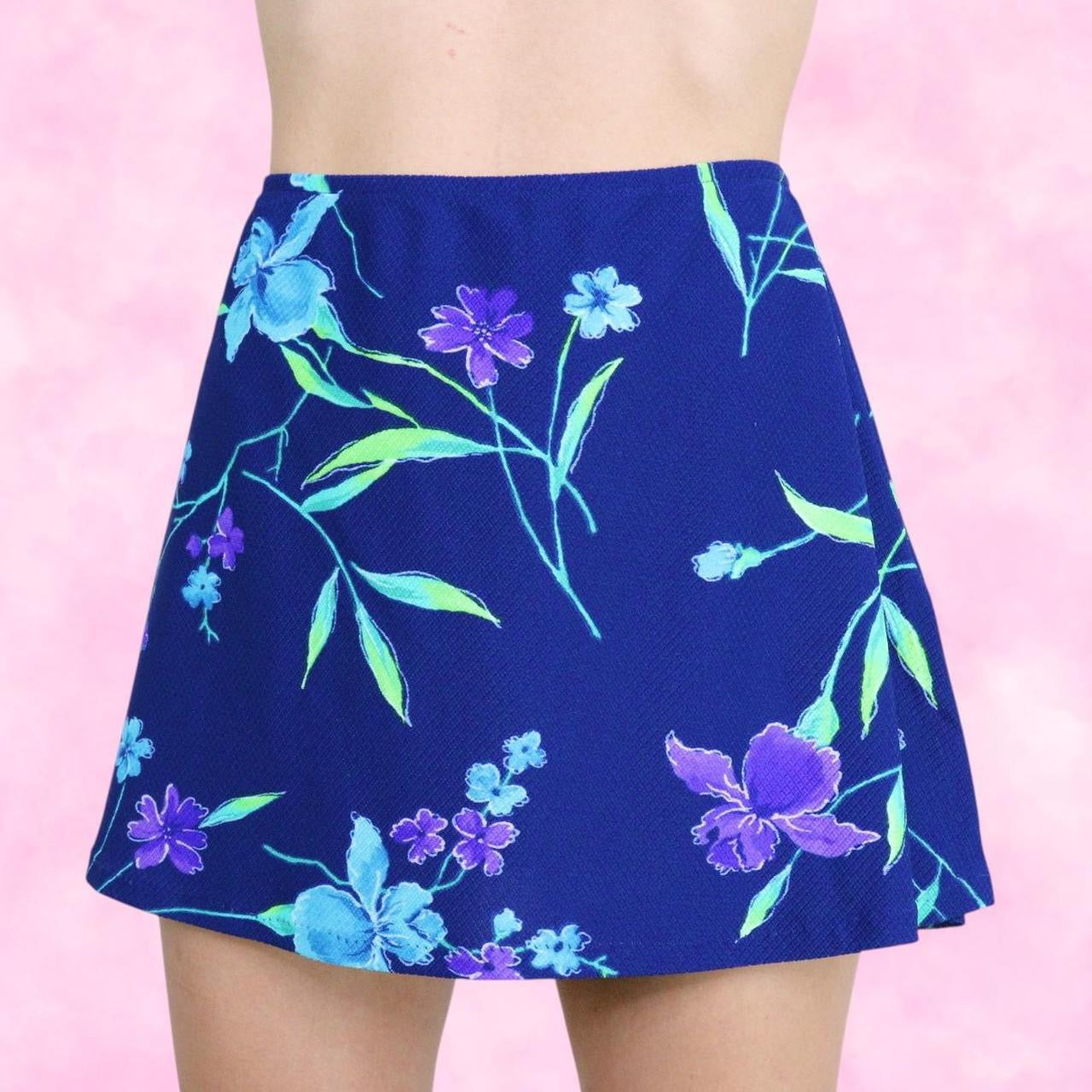 Tropical Blue Floral Mini Skirt