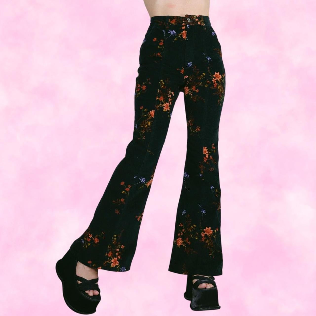 Dark Velvet Floral Bell Bottoms