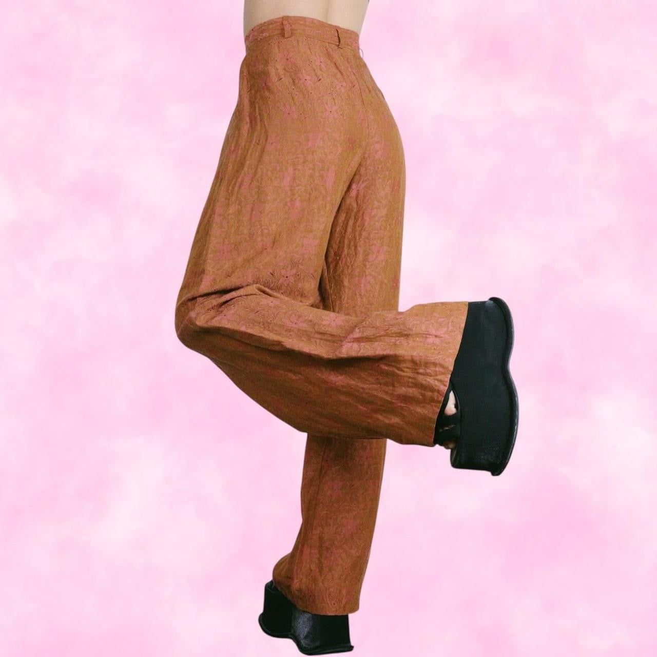 Yves Saint Laurent Orange/Pink Floral Silk High Waisted Pants