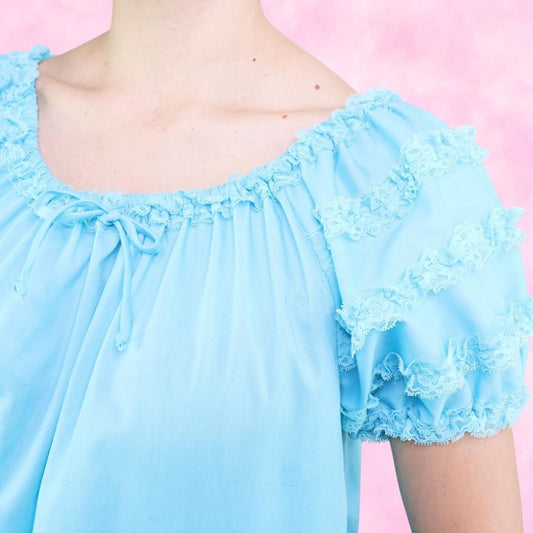 Aqua Ruffled Peasant Blouse