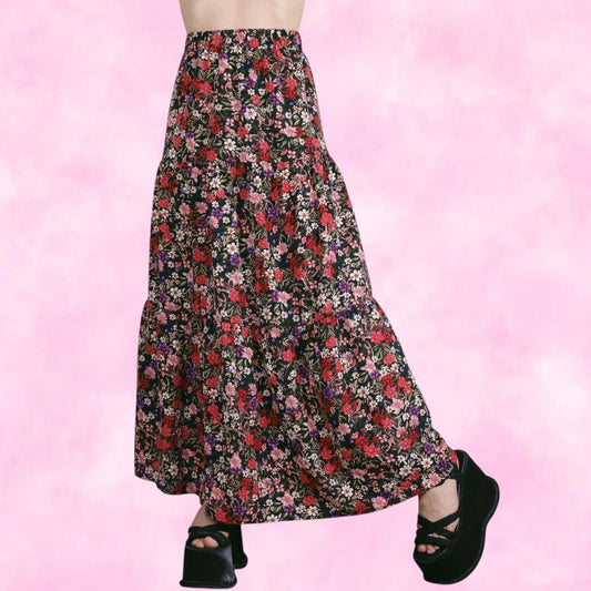 Granny Floral Tiered Maxi Skirt