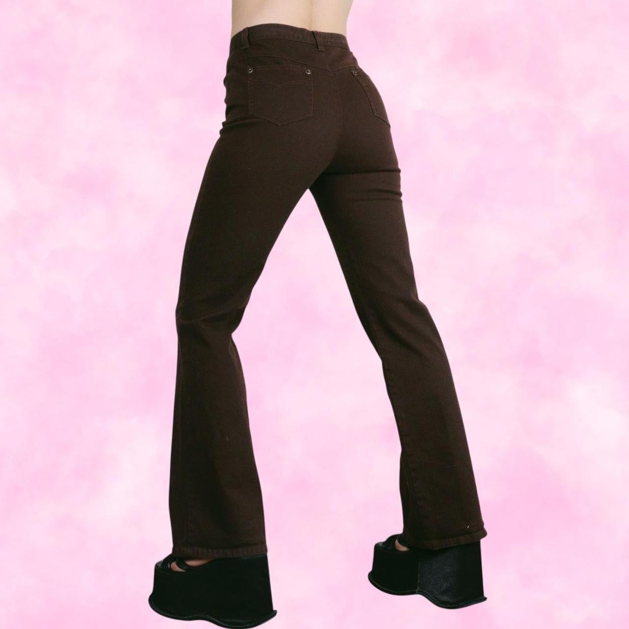 Brown Floral Embroidered Flare Pants